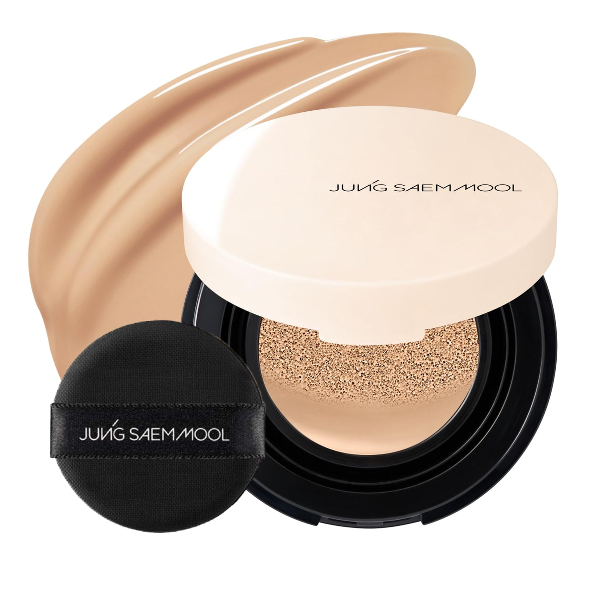 Jung Saem Mool Mini cushion puff delivers skin-like coverage with a natural radiant finish.