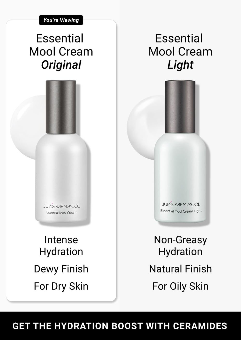 Jung Saem Mool Essential Mool Cream application demonstrates dewy finish during routine
