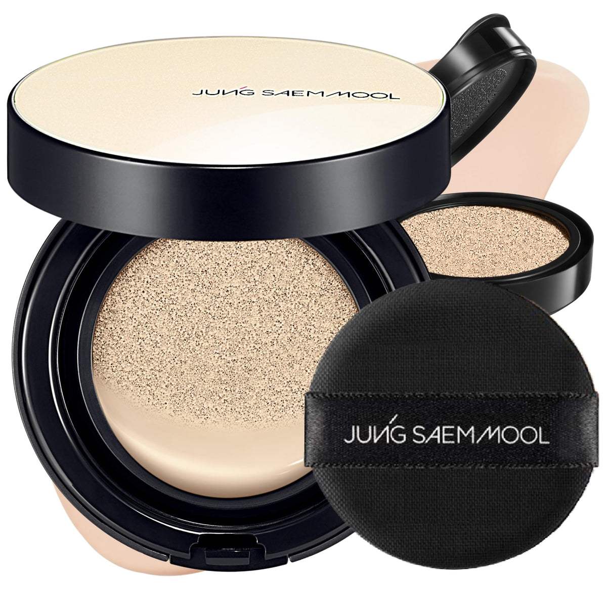 Jung Saem Mool Essential Skin Nuder Cushion compact offers airy full-coverage for a fresh look.