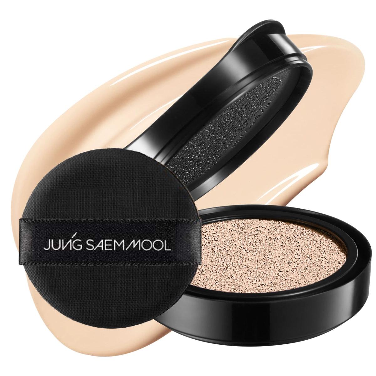 Jung Saem Mool Essential Skin Nuder Cushion compact hydrates skin for a natural pink-toned finish.