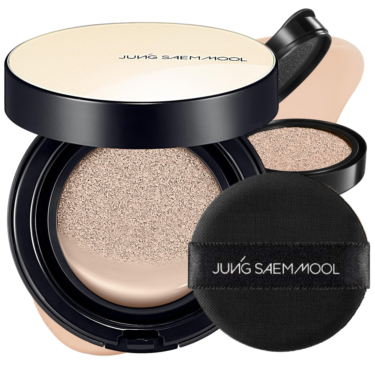 Jung Saem Mool SPF Essential Skin Nuder Cushion packaging shows sleek compact for portable coverage