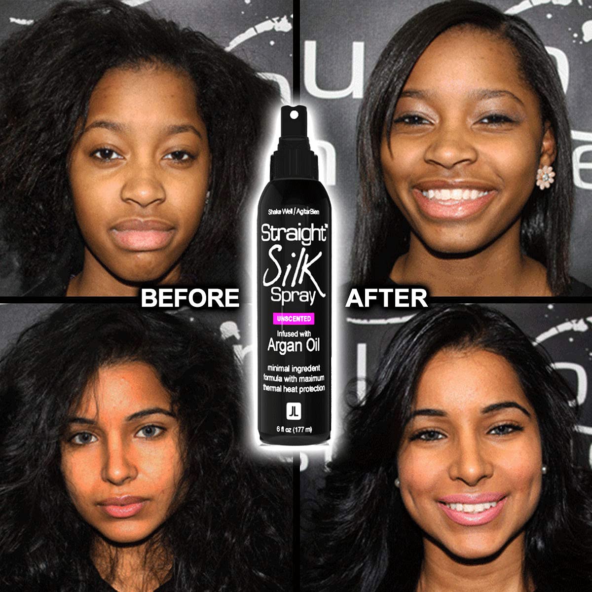 JuniorLabs Straight Silk Spray argan oil focus illustrates nourishing moisture without weighing hair down.