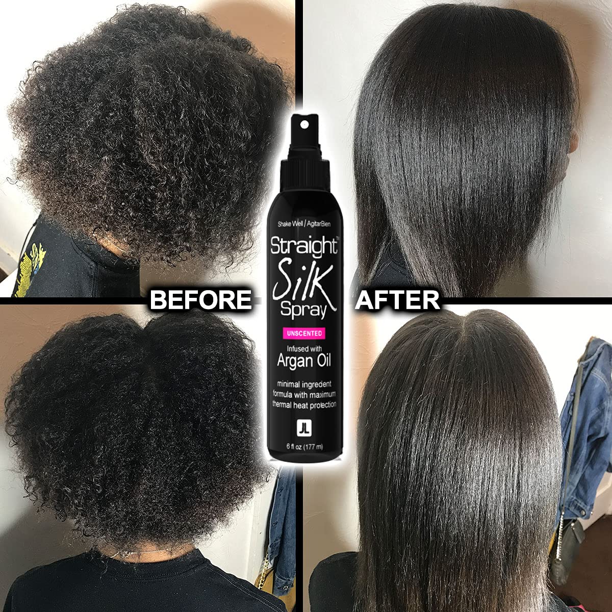 JuniorLabs Straight Silk Spray flat-iron use shows detangling and smoother results.