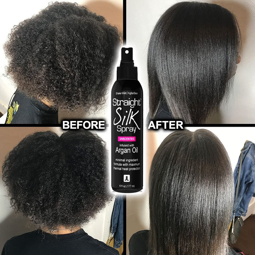 JuniorLabs Straight Silk Spray flat-iron use shows detangling and smoother results.