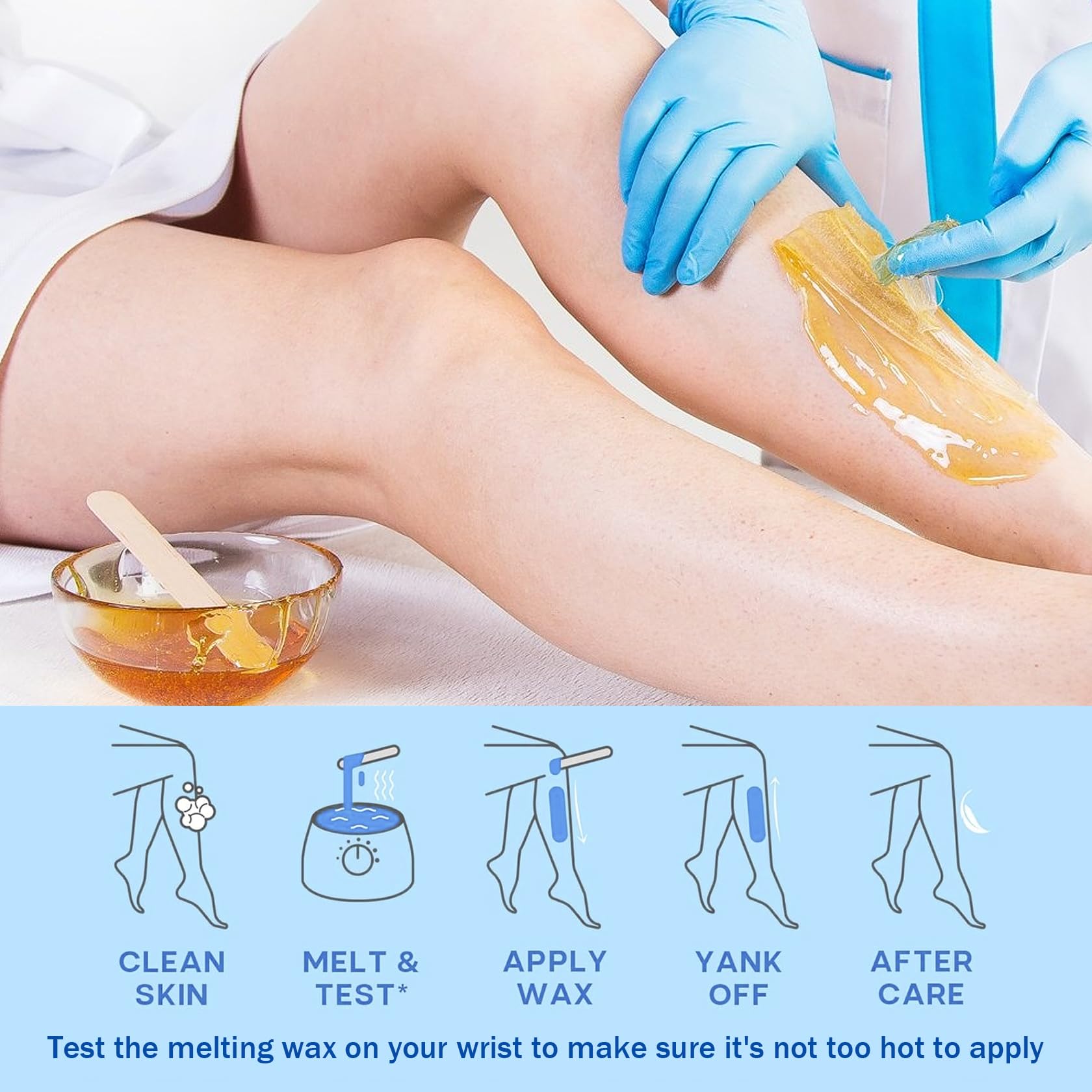 JunKuJK body waxing areas image, versatile use on legs and underarms.