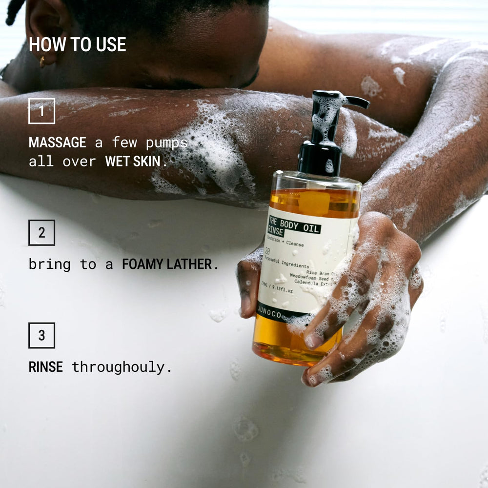 JUNO & Co. Body Oil Rinse meadowfoam seed oil helps balance natural skin oils