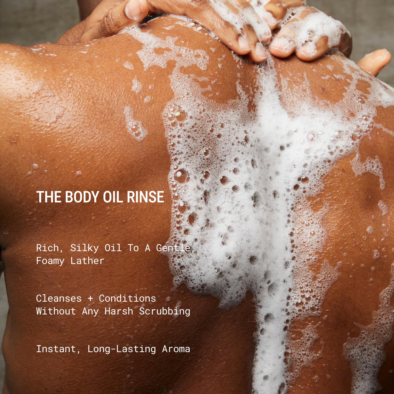 JUNO & Co. Body Oil Rinse pump detail shows gentle cleansing and moisture locking in the shower