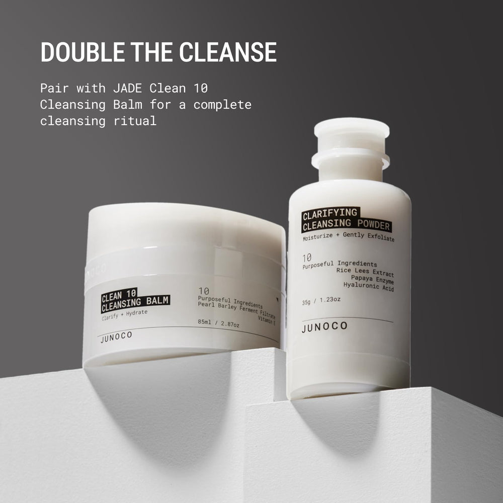 JADE clarifying face cleanser application demonstrates a simple daily routine for all skin types.