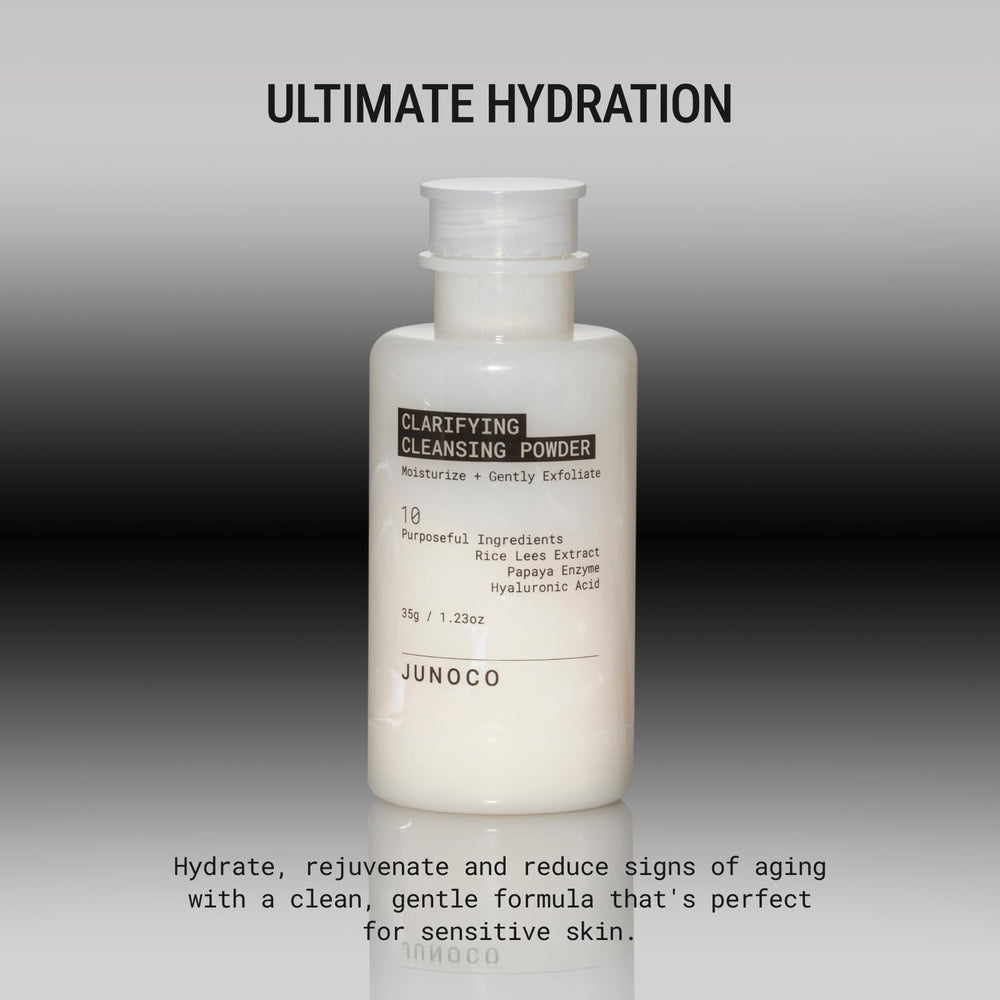 JADE clarifying rice powder highlights hydrating base for refreshed skin.