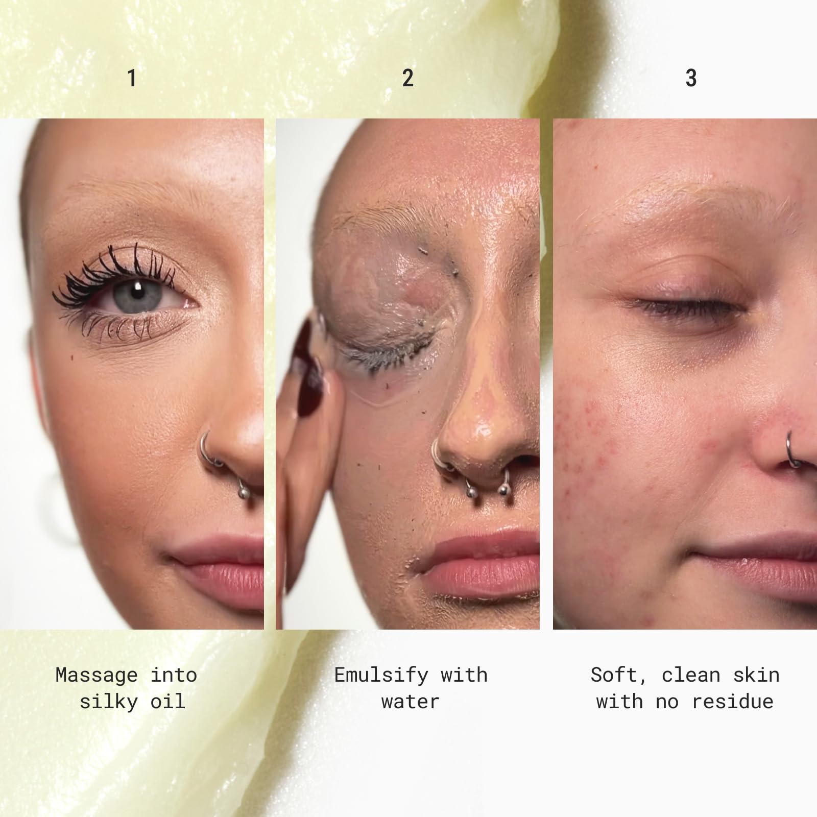 JUNO & Co. JADE Clean10 balm-emulsify-water shows rinse-off action after makeup
