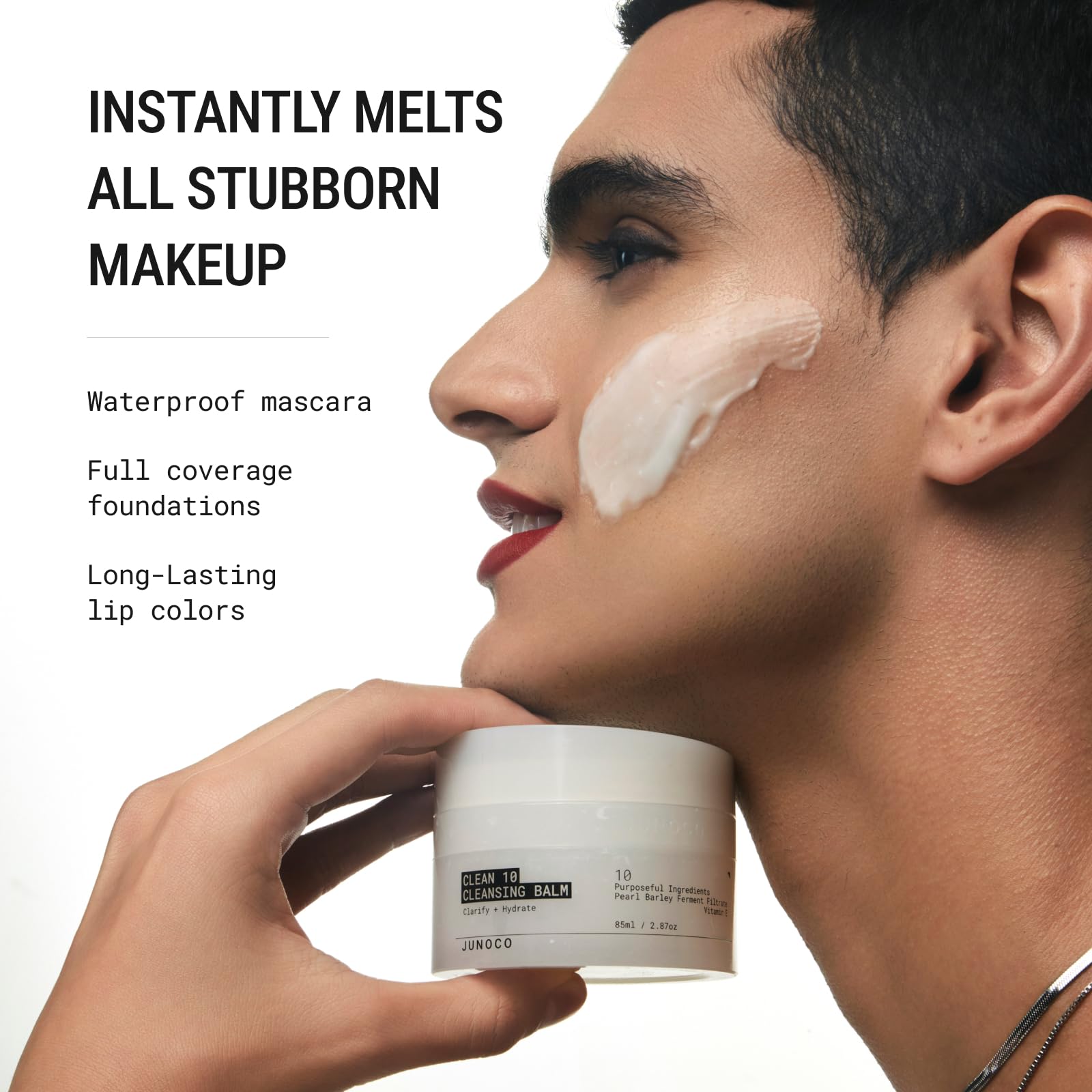 JUNO & Co. JADE Clean10 balm-silky-texture close-up of creamy makeup remover stage