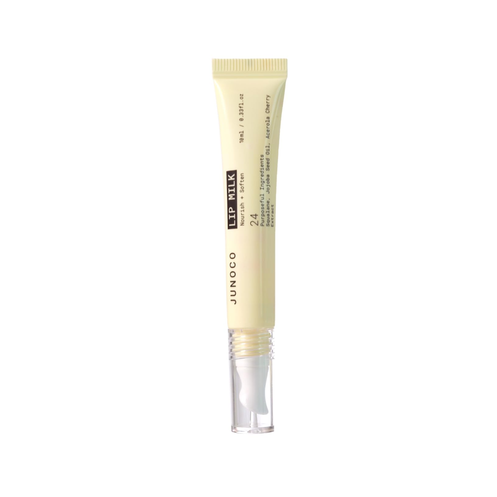 JUNO & Co. Lip Milk jar-application nourishes lips for a soft, smooth feel.