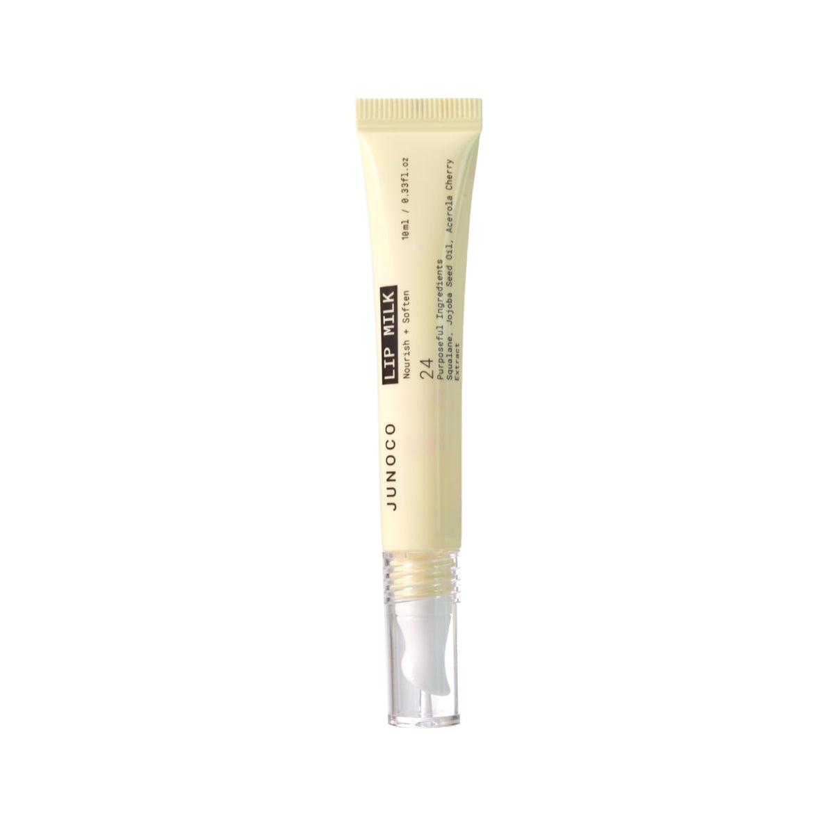 JUNO & Co. Lip Milk jar-application nourishes lips for a soft, smooth feel.