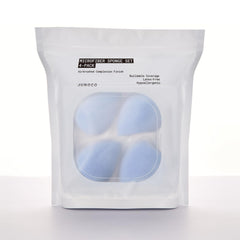 JUNO & Co. Microfiber sponge set laid flat for four-pack viewing, suggesting easy routine integration.