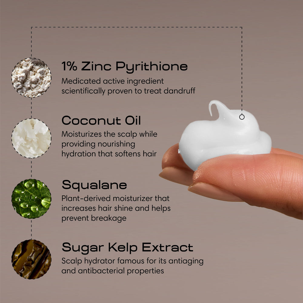 Jupiter Dandruff Flake closeup highlights zinc-based action against flakes.