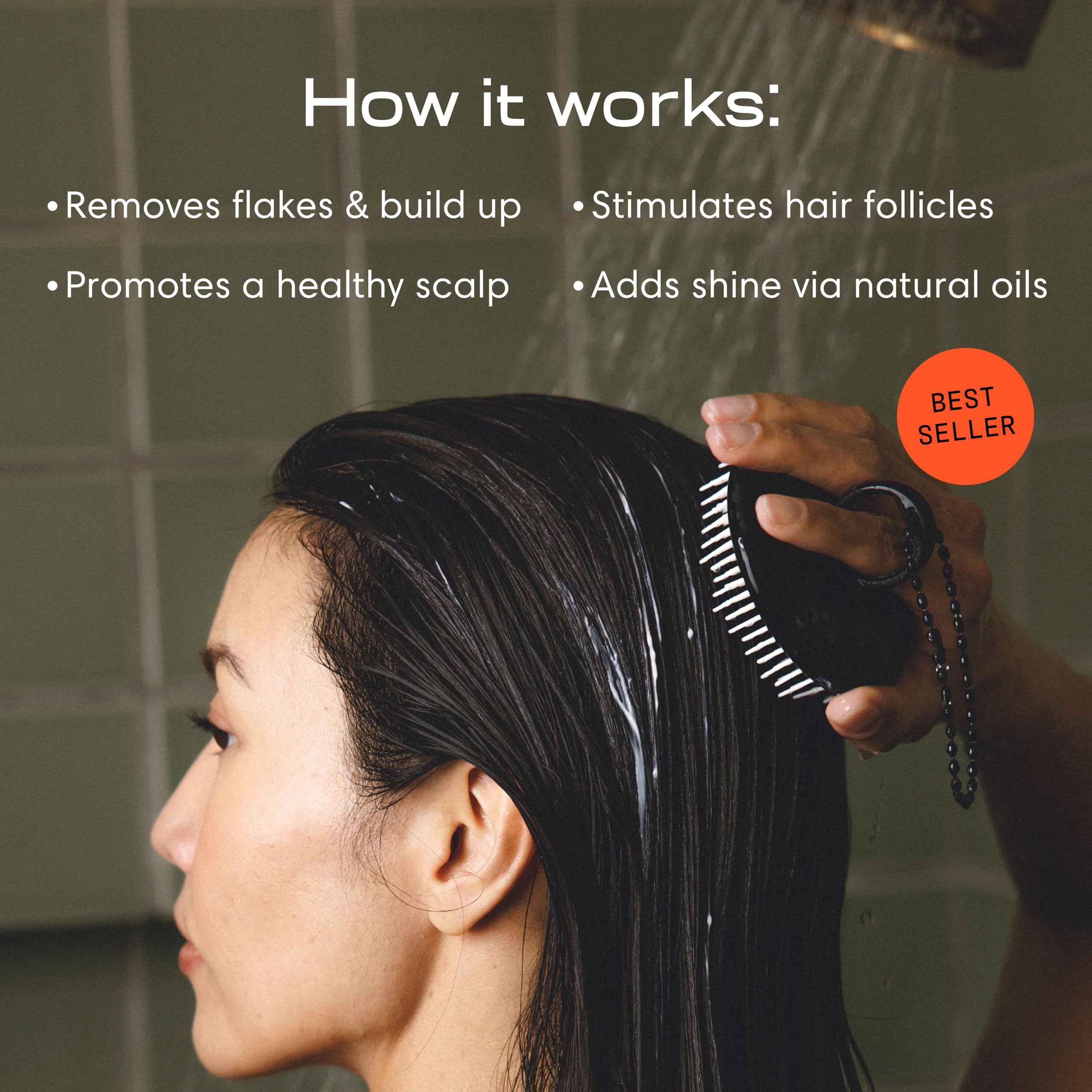 Jupiter scalp exfoliator ergonomic grip highlights easy handling with wet hands