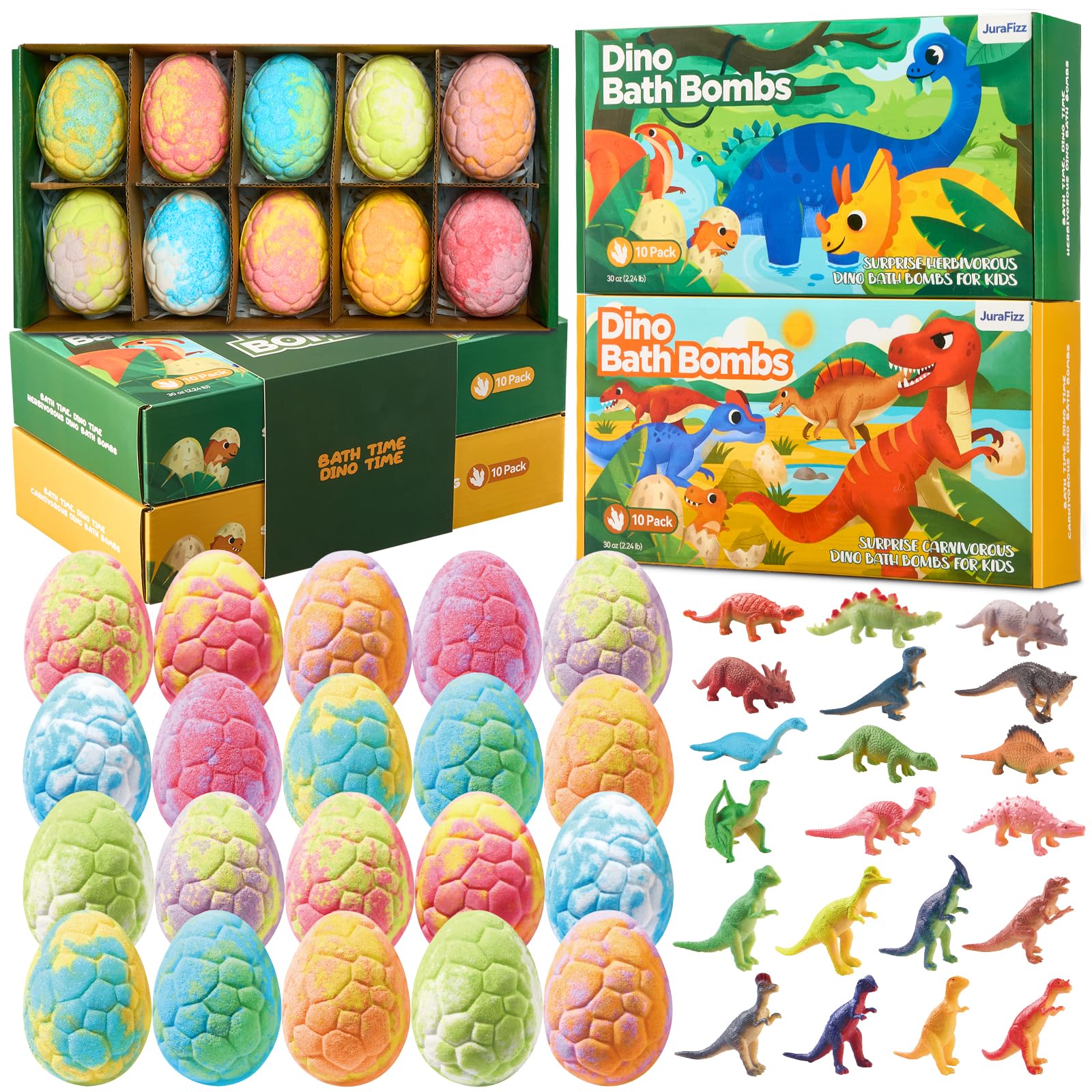 JuraFizz dino bath bombs surprise inside reveal a dinosaur toy during bath time