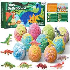 JuraFizz dinosaur bath bombs pack with vibrant colors for playful bath time
