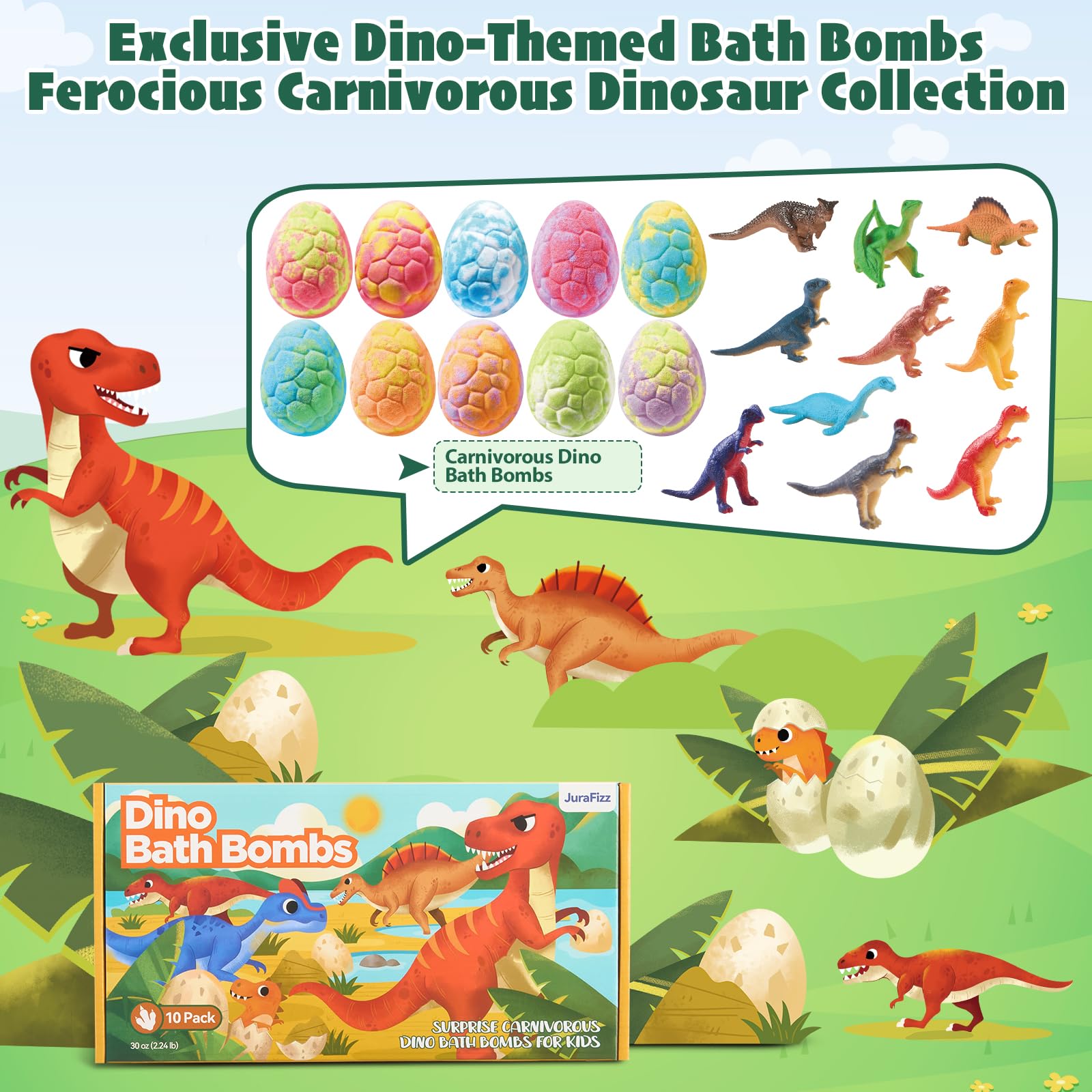 JuraFizz surprise dino toy reveal in bath featuring a T-Rex