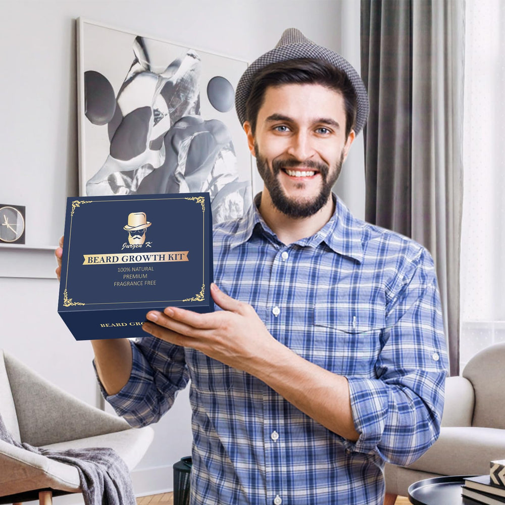 Jurgen K beard growth kit gift packaging presents a premium grooming gift