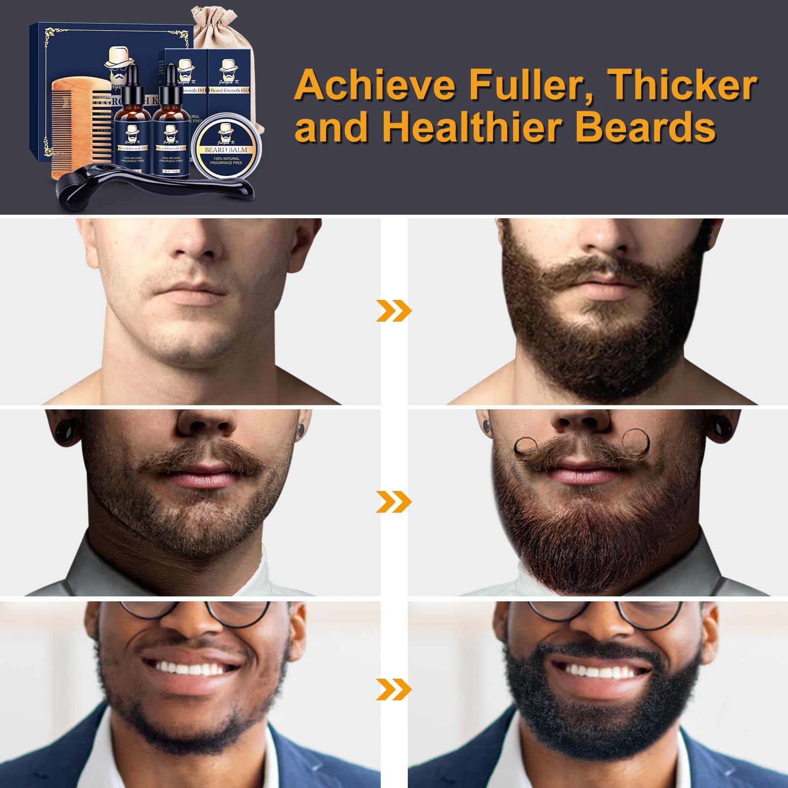 Jurgen K beard growth kit stands packaging keeps grooming tools organized