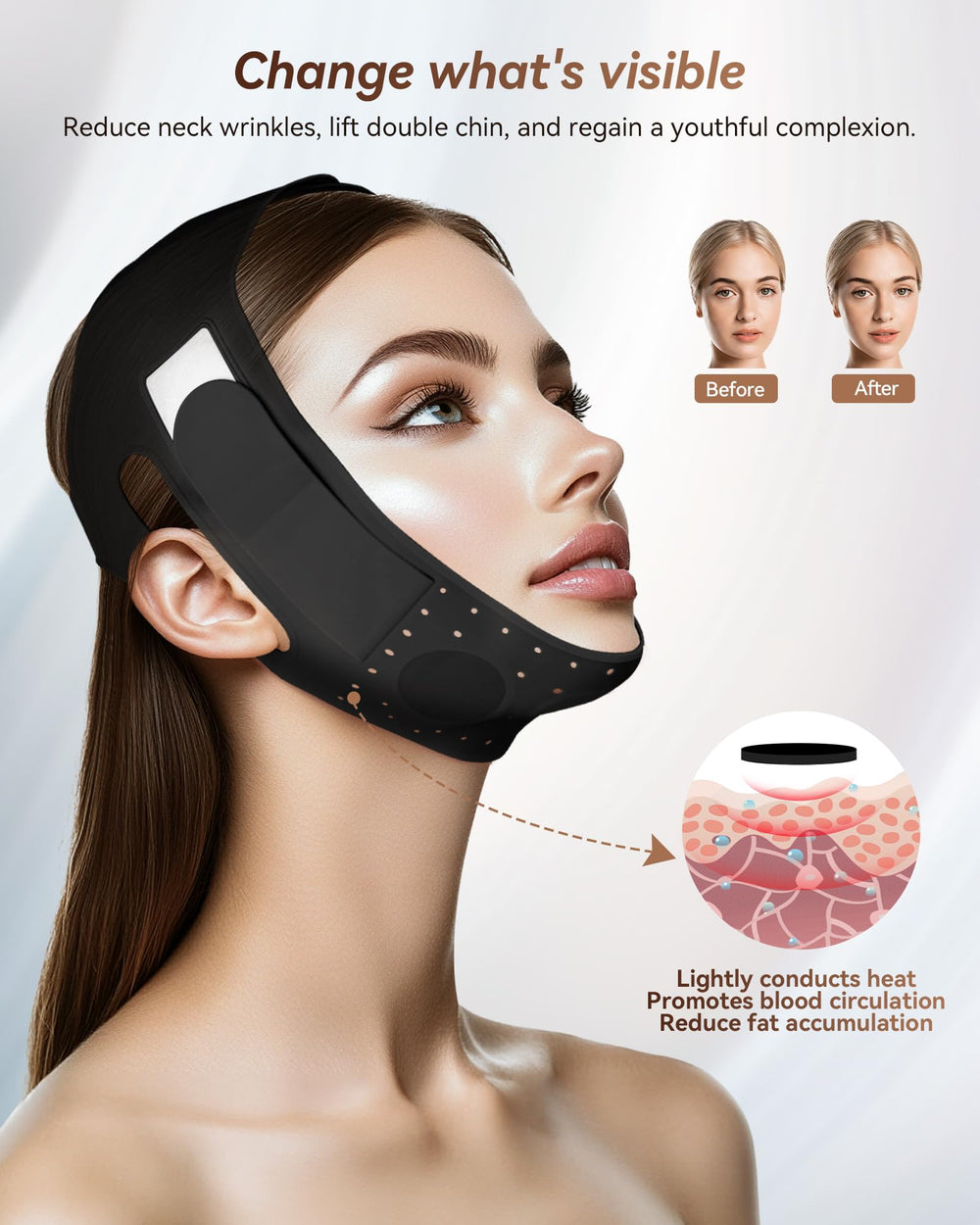 JUSMORE Double-Chin Reduction view highlights a tighter jawline.