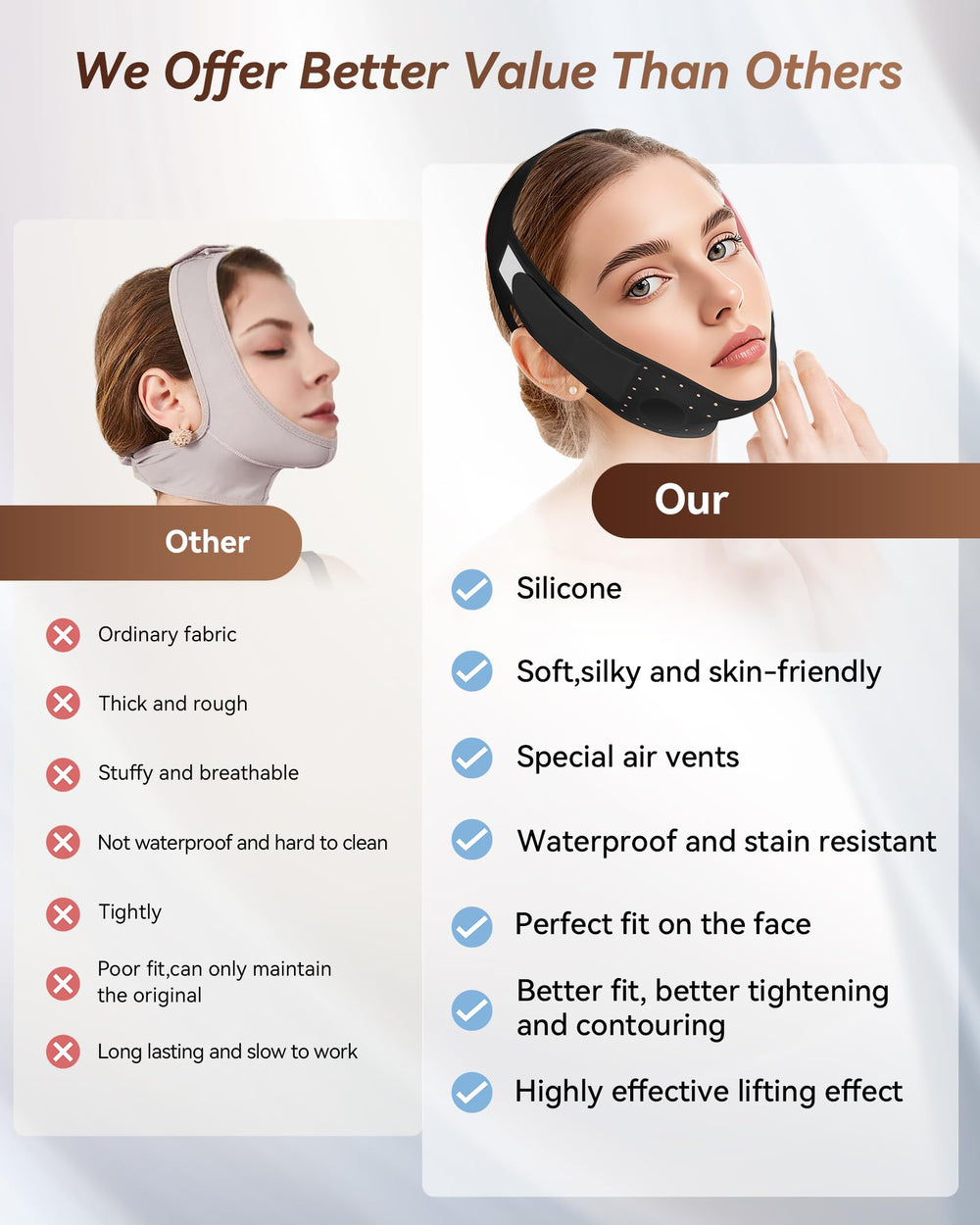 JUSMORE Overnight Wear benefits show a lifted look by morning.