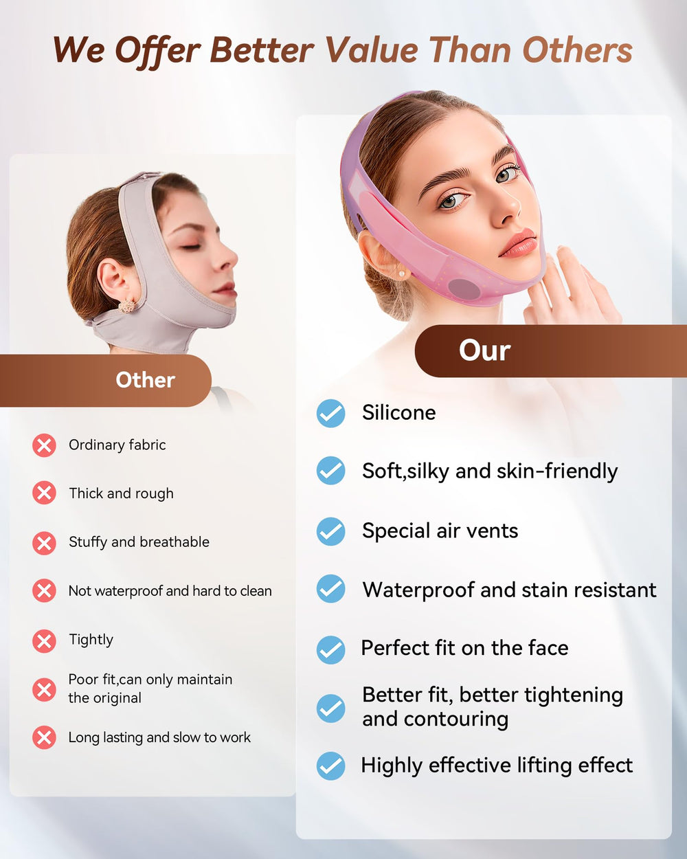 JUSMORE V-Line silicone texture close-up highlighting soft, breathable surface