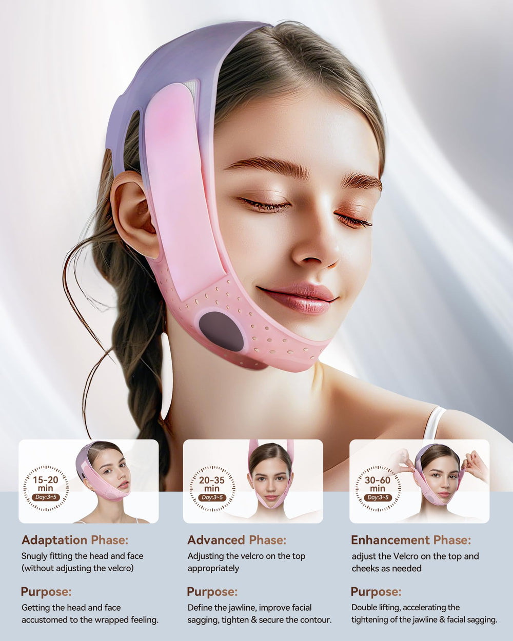 JUSMORE V-Line Sculpting Face Mask Sakura Pink 3D ergonomic fit for all-face comfort