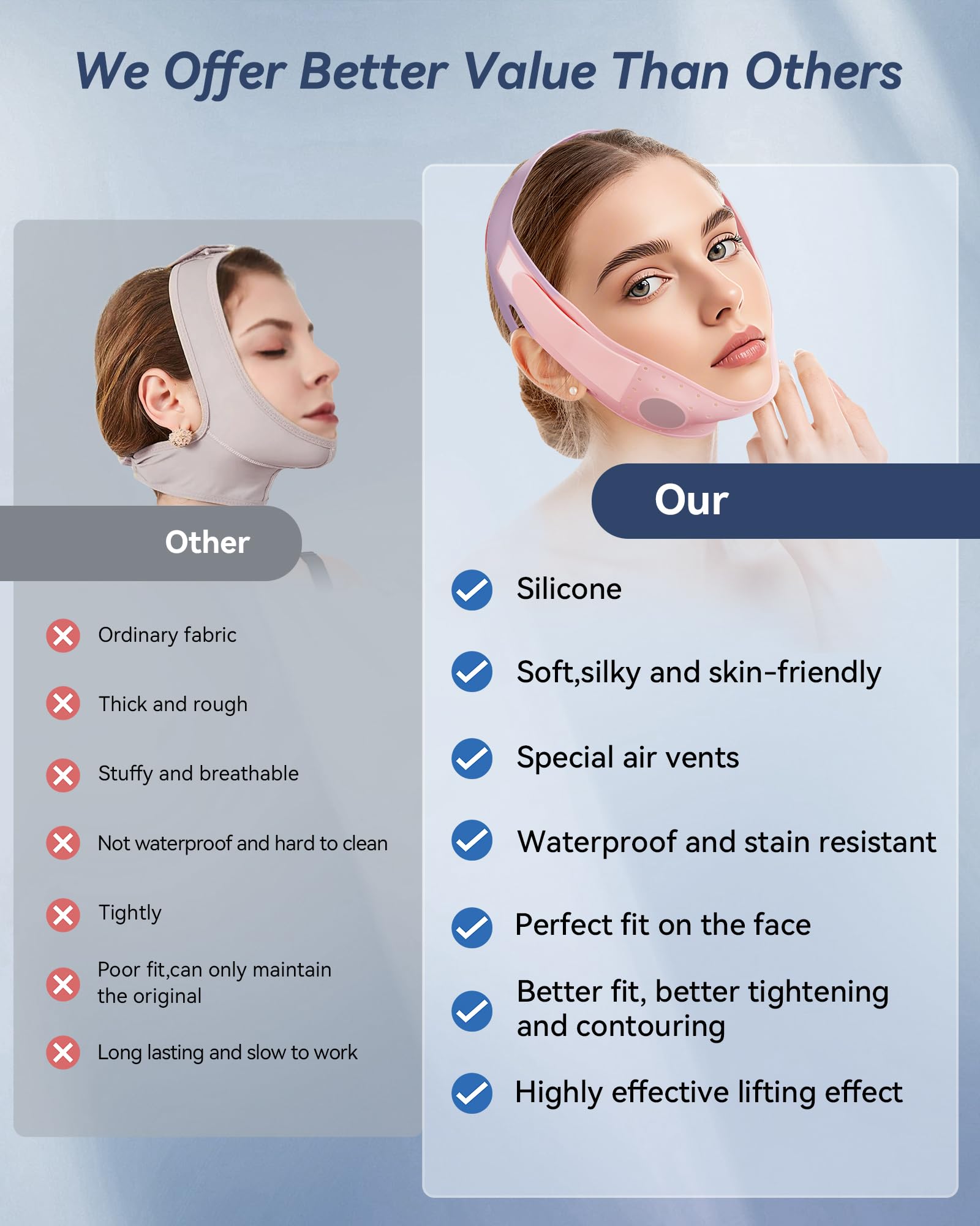 JUSMORE V-Line Sculpting Mask fit on diverse face shapes demonstrates 3D comfort.