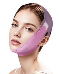 JUSMORE V-Line sculpting mask close-up showing jawline lift for a defined profile