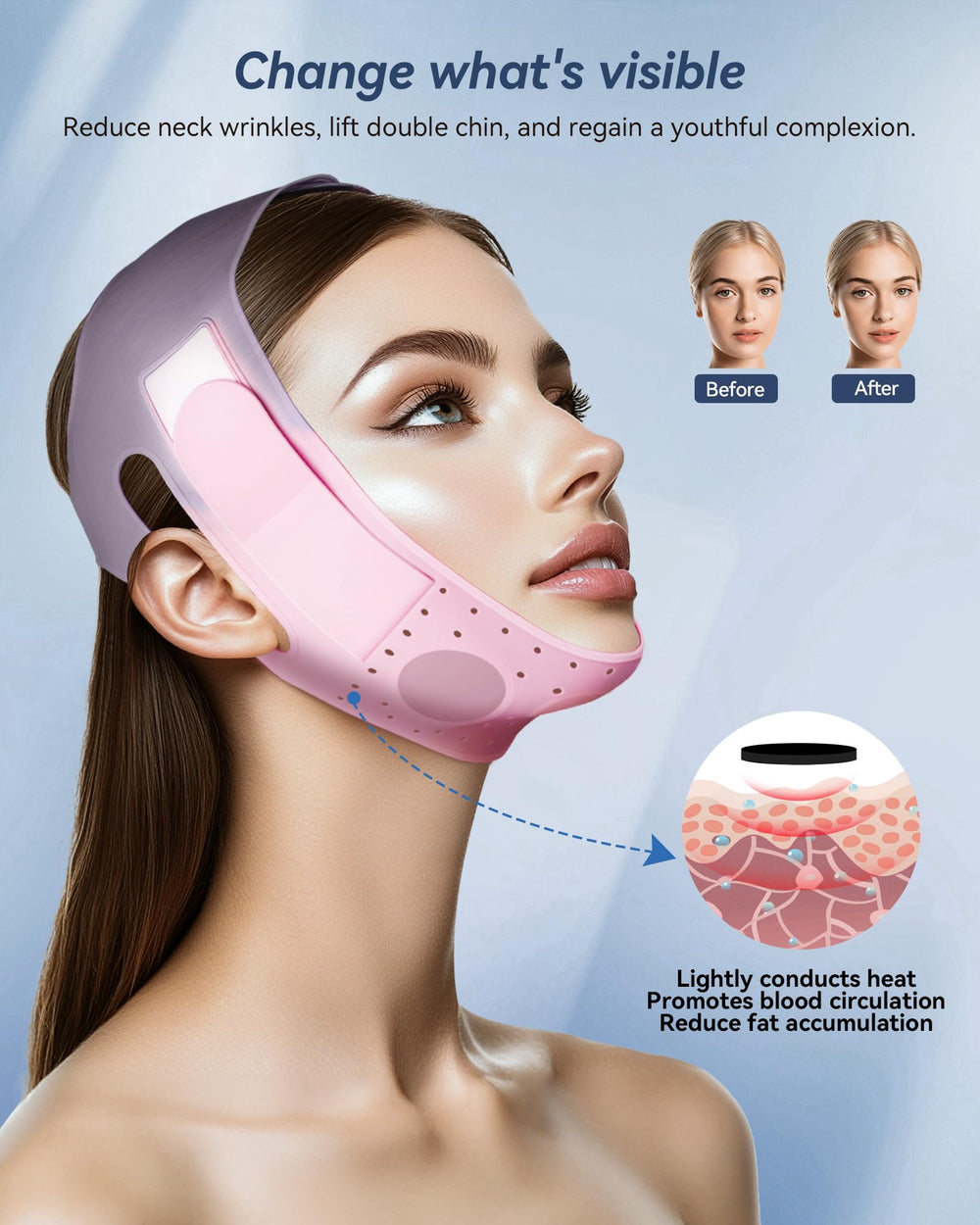 JUSMORE V-Line Sculpting Mask worn on the face for comfortable, long sessions.