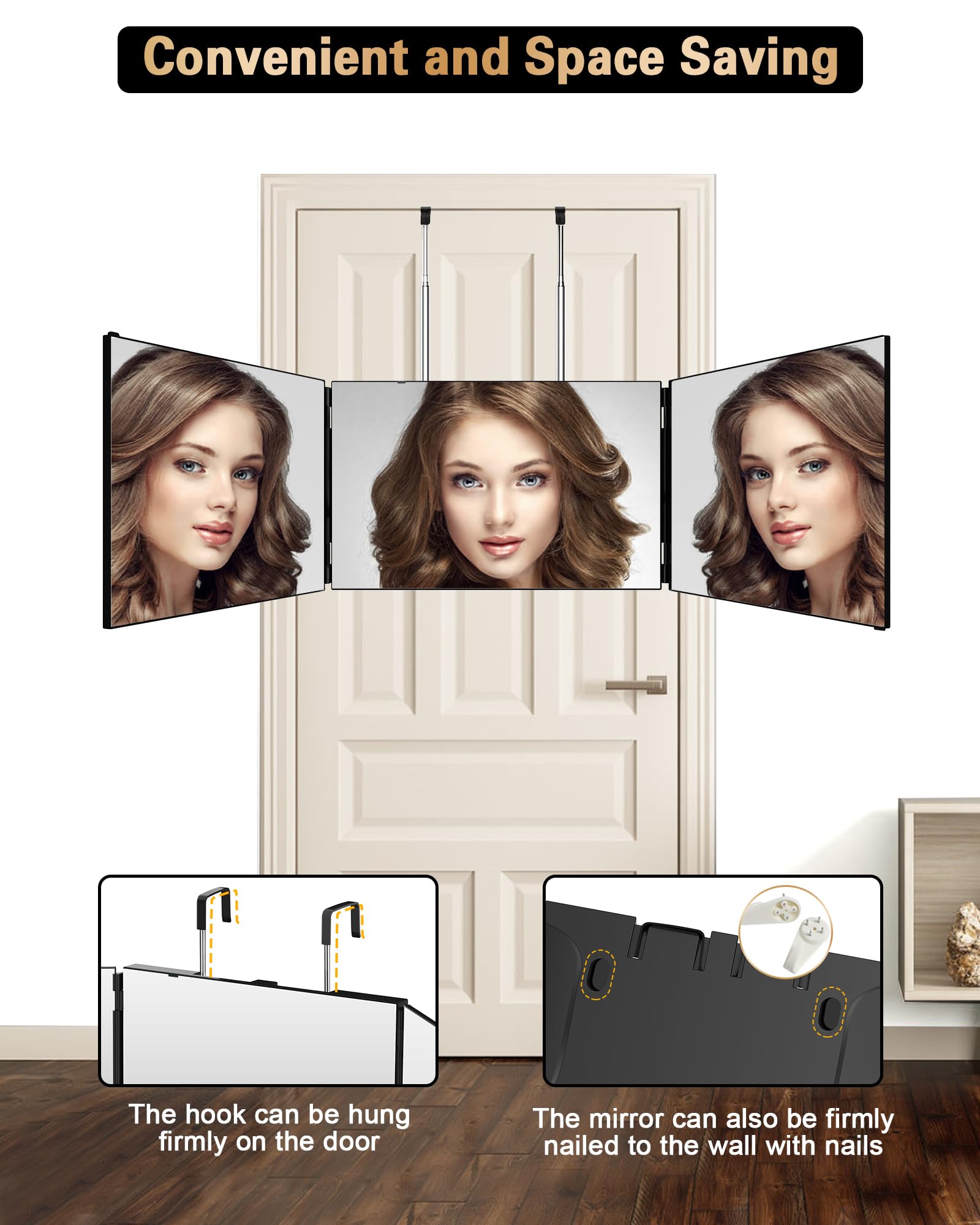 JUSRON easy wall-hanging installation with included hooks.