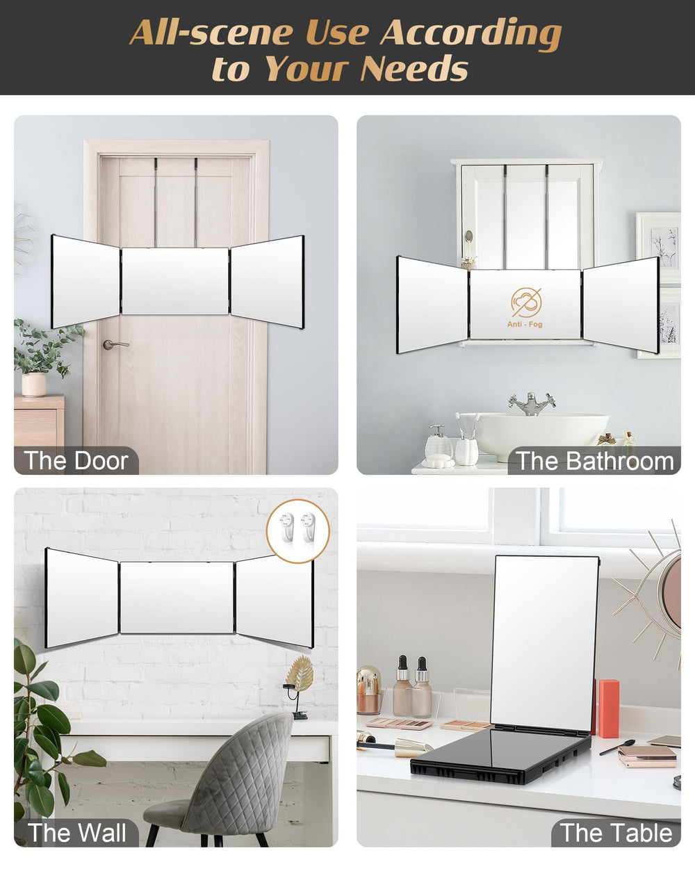 JUSRON three-sided mirror for DIY haircuts enables confident self-styling.