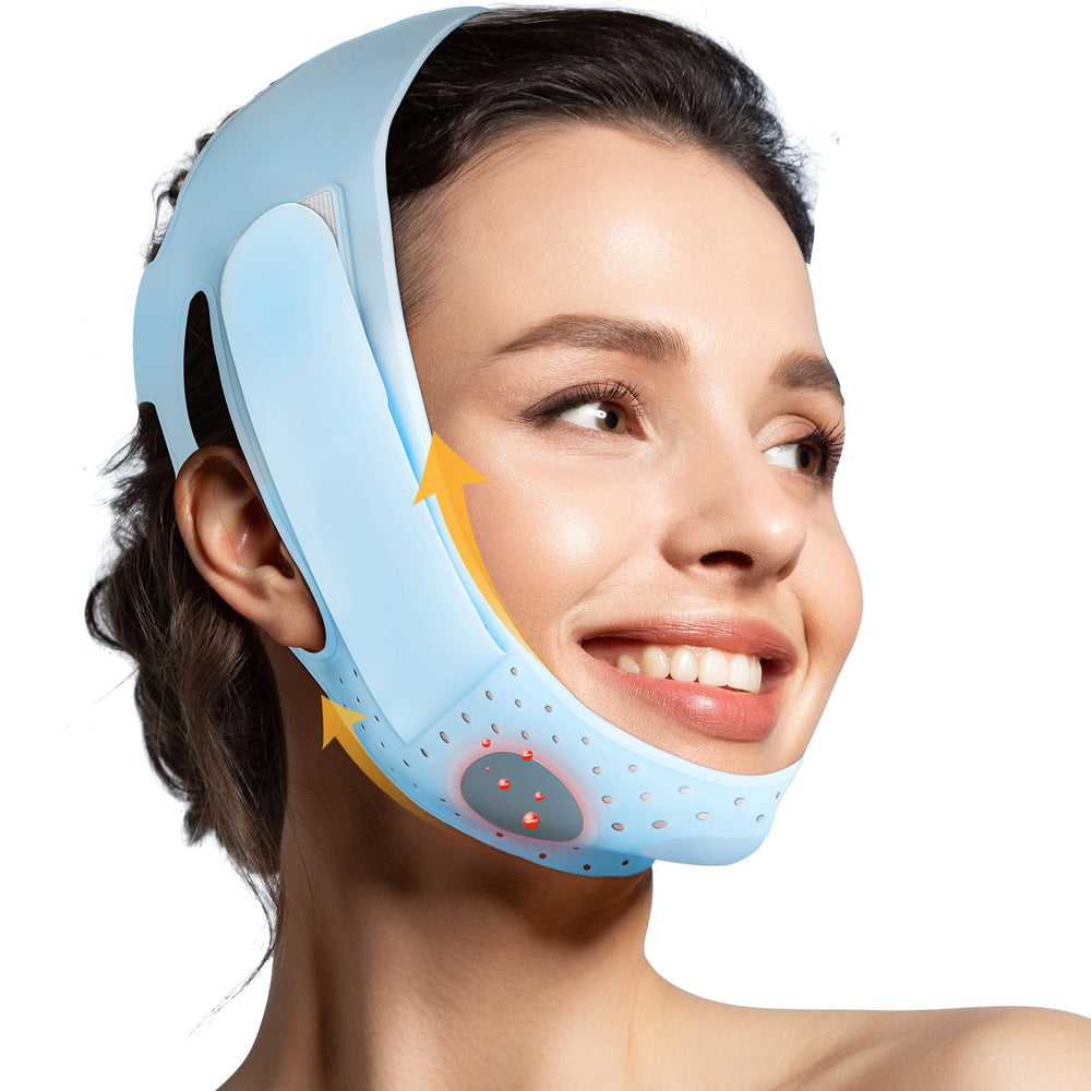 JUSRON V-Line mask front view showing compact jaw-support design for a subtle contour look