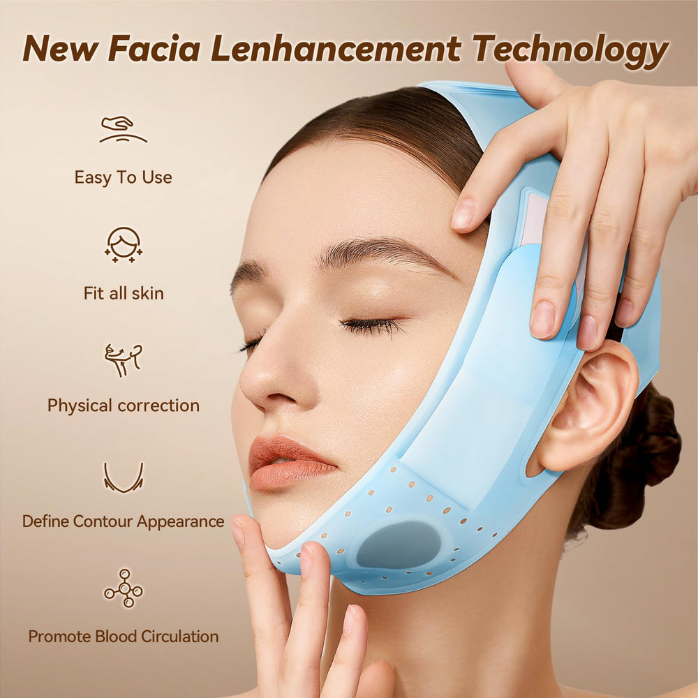 JUSRON V-Line mask in use while reading for discreet facial support