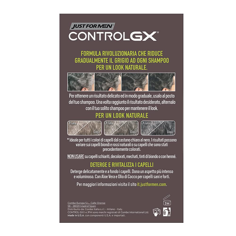 Just for Men Control GX bottle with comb-in applicator highlighting mess-free color application.