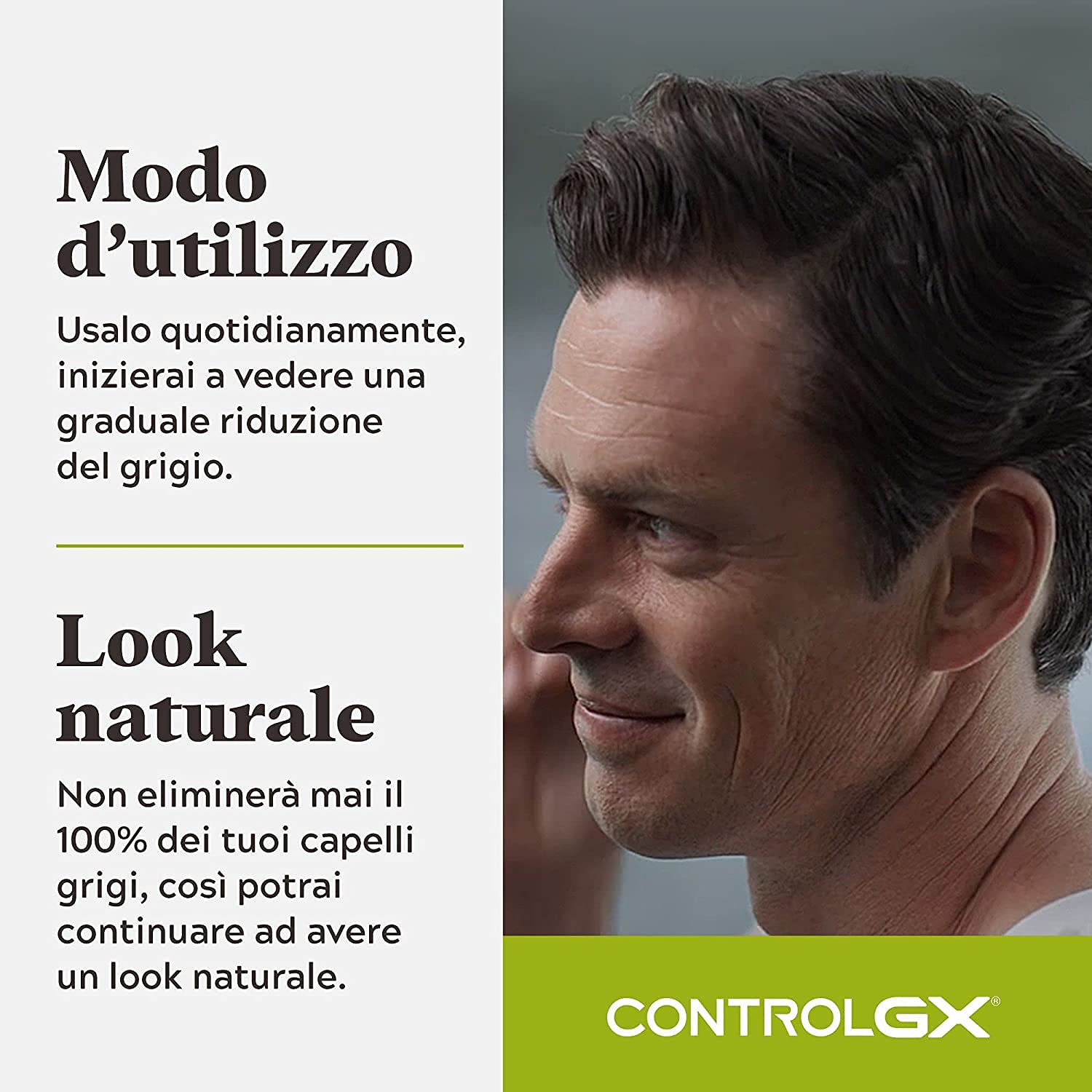 Just for Men Control GX in-use application on gray roots for gradual color blending.