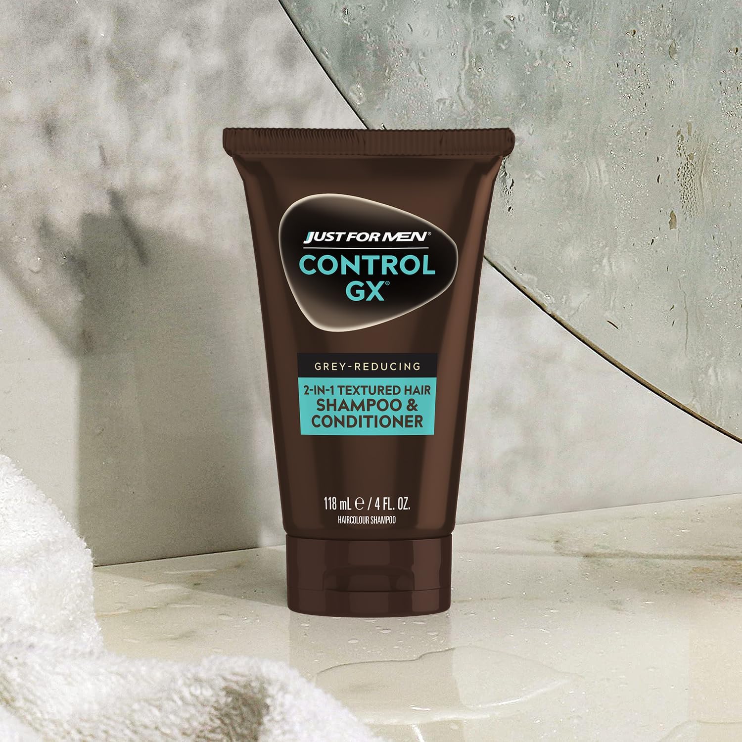 Just for Men Control GX grey reduction preview on hair in natural setting.