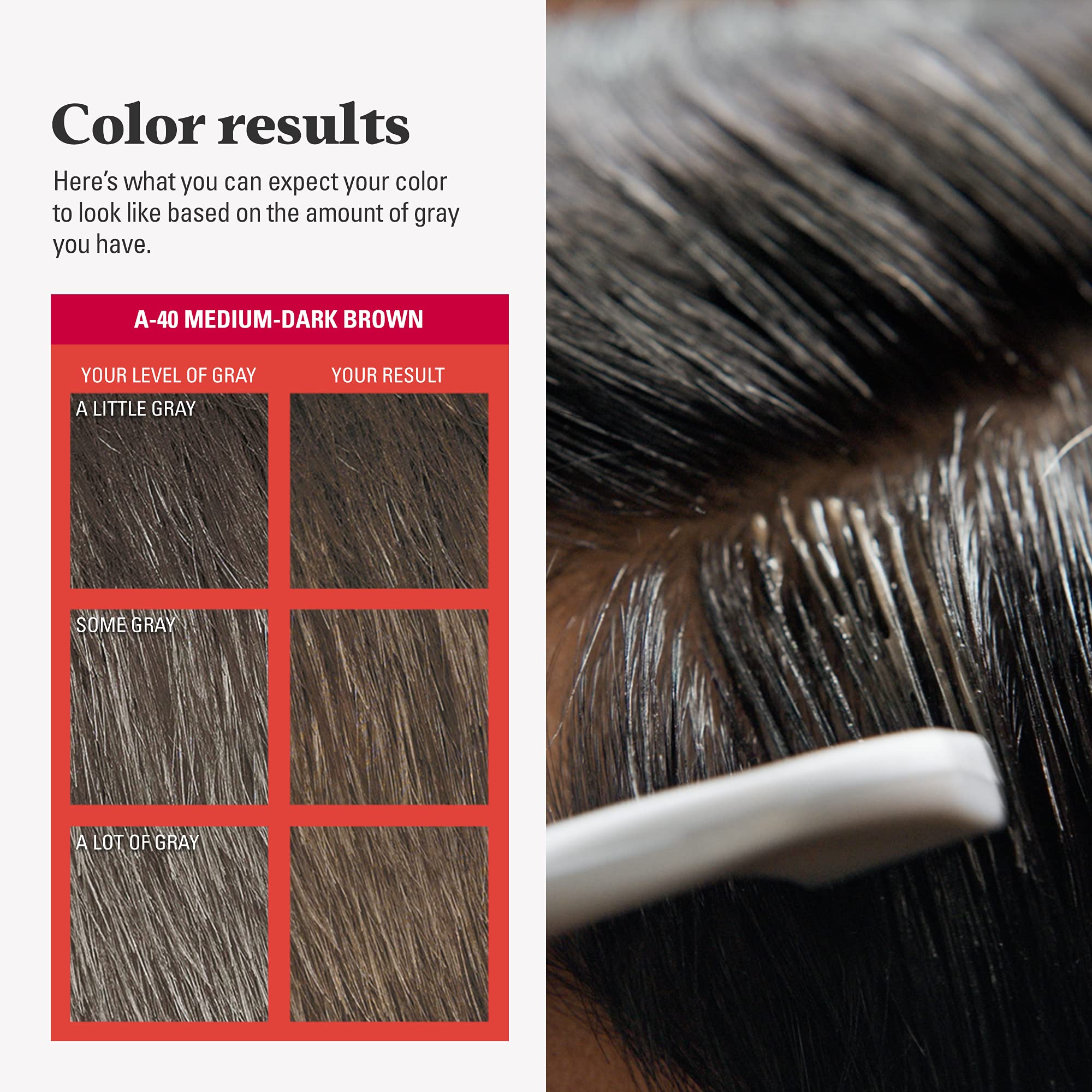 Just For Men Easy Comb-In Color before after image shows natural gray-free look.