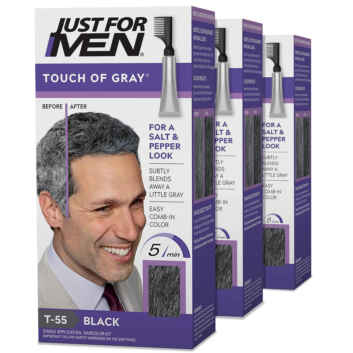 Just for Men Touch of Gray Black-Gray front view shows natural gray coverage