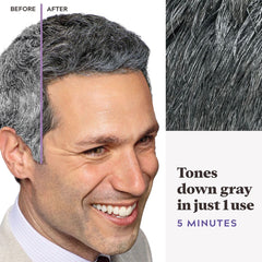 Just For Men Touch of Gray 5-minute color process shown in close-up