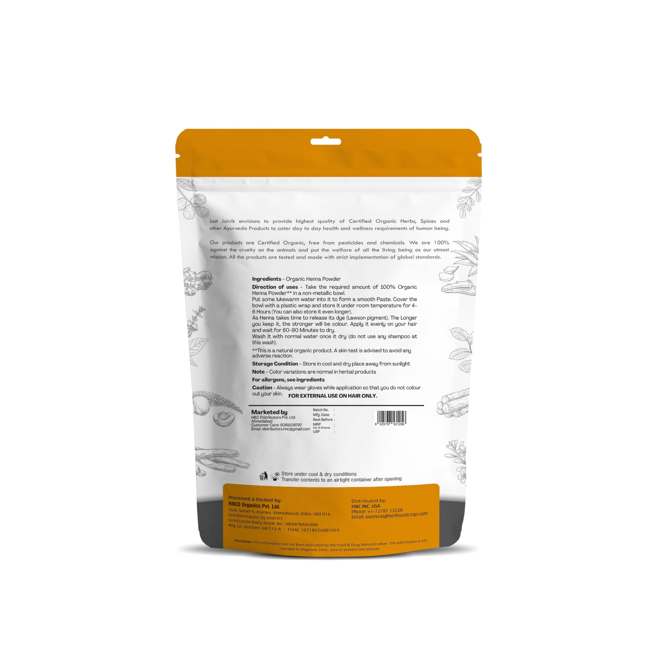 Just Jaivik Henna Powder close-up reveals fine texture ideal for smooth paste.