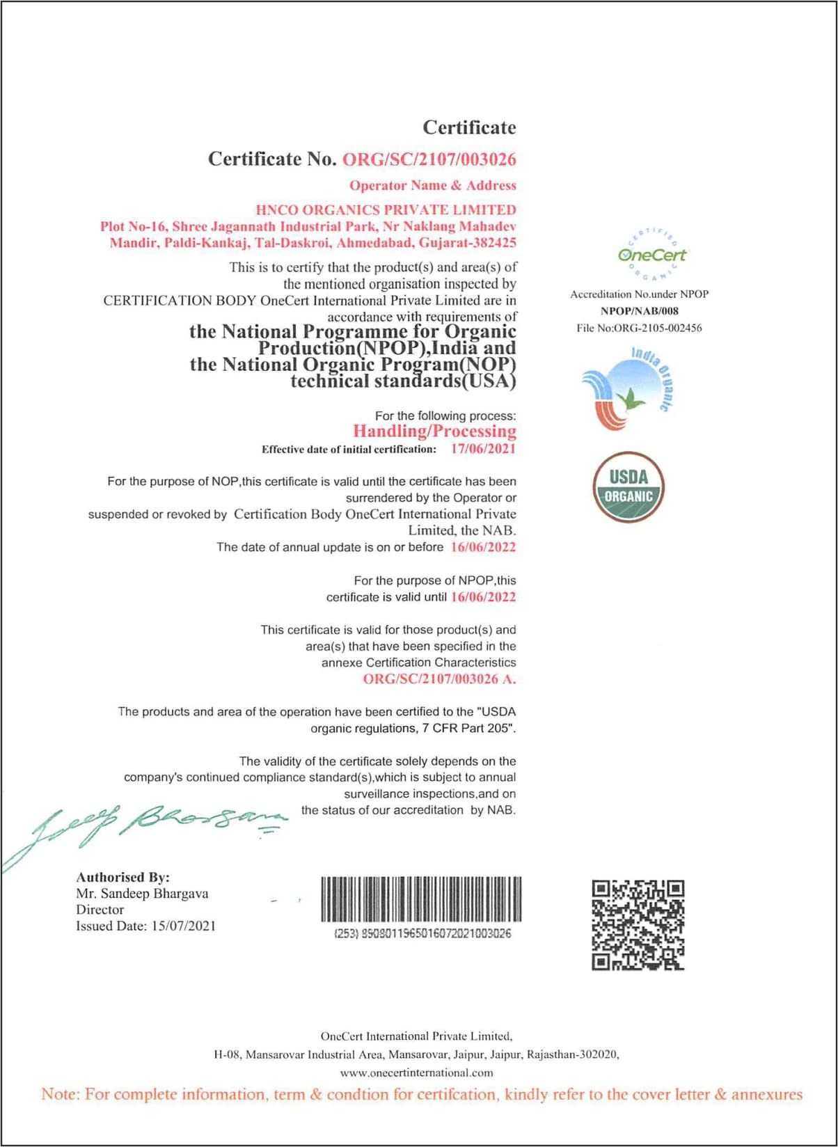 Just Jaivik OneCert organic badge confirms trusted organic certification.