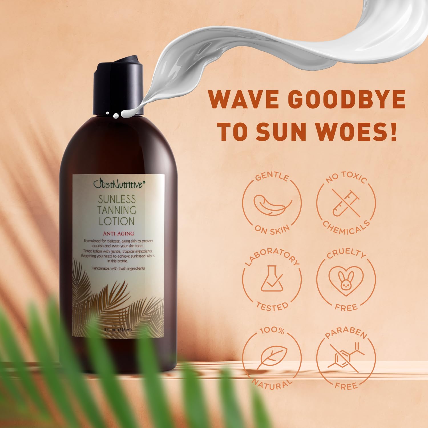 Just Nutritive bronzer-lotion texture closeup highlights smooth application.