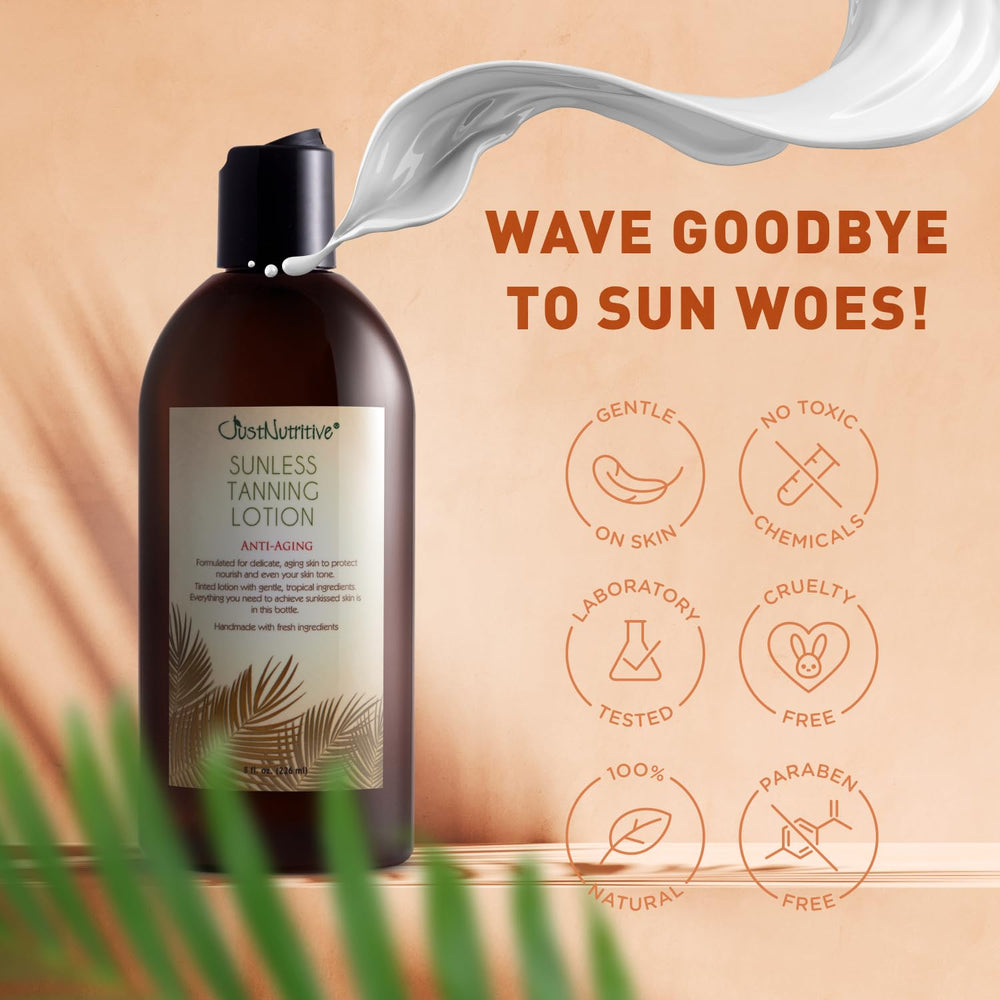 Just Nutritive bronzer-lotion texture closeup highlights smooth application.
