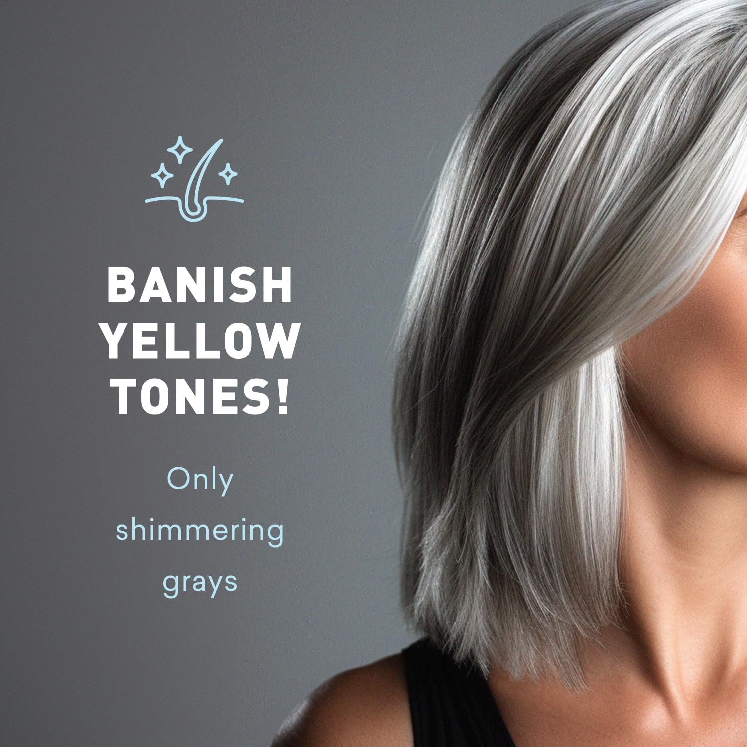 Just Nutritive Gray Hair Shampoo brassy-neutralization image conveys vibrant-toned results.