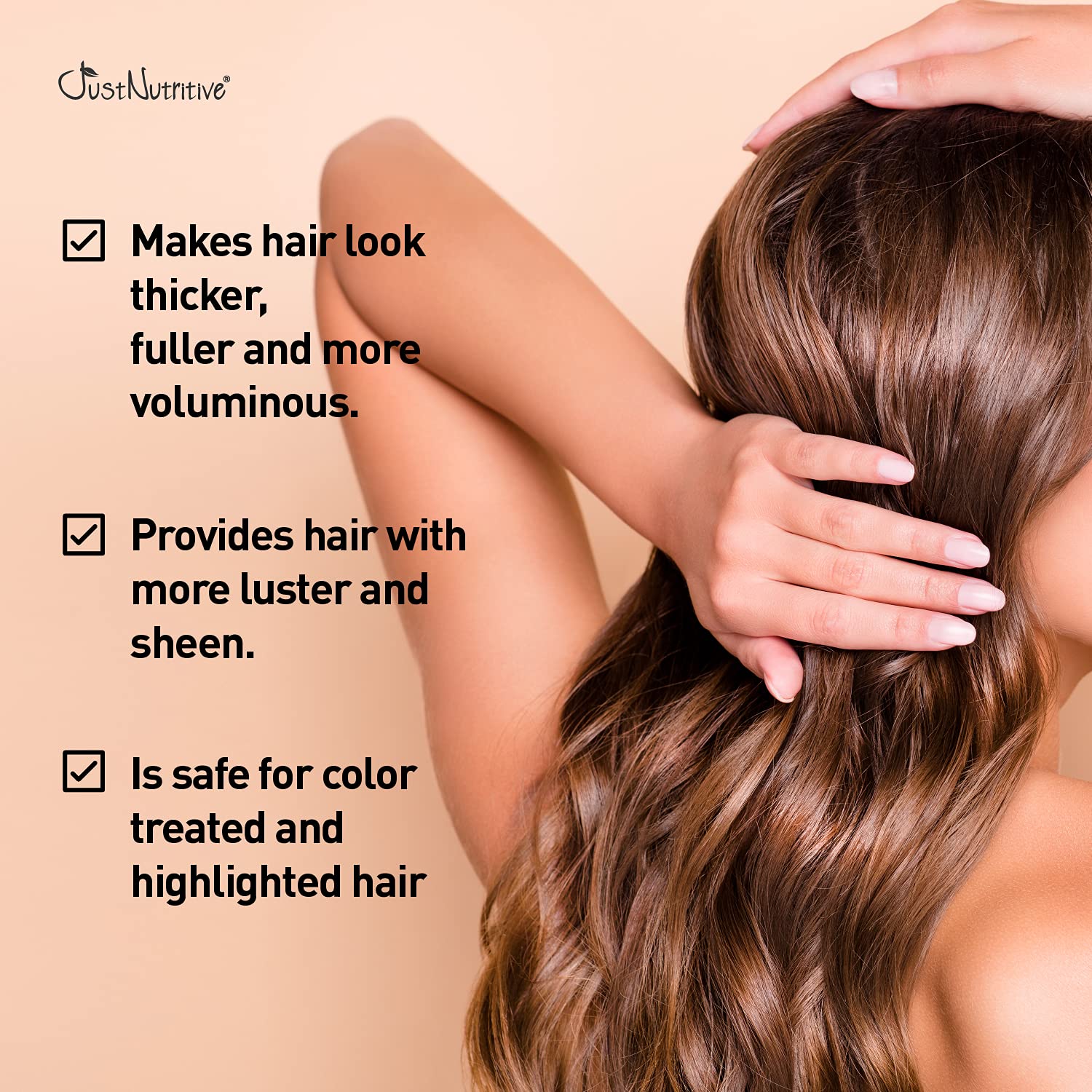 Just Nutritive hair-loss-shampoo-pump demonstrates easy daily application