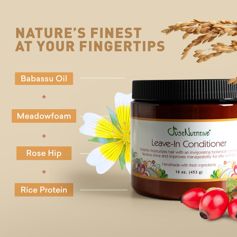 Just Nutritive Leave-In shown as cruelty-free and chemical-free solution.
