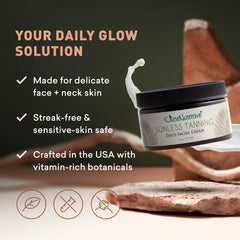Just Nutritive Sunless Tanning Daily Facial Cream applying on face and neck
